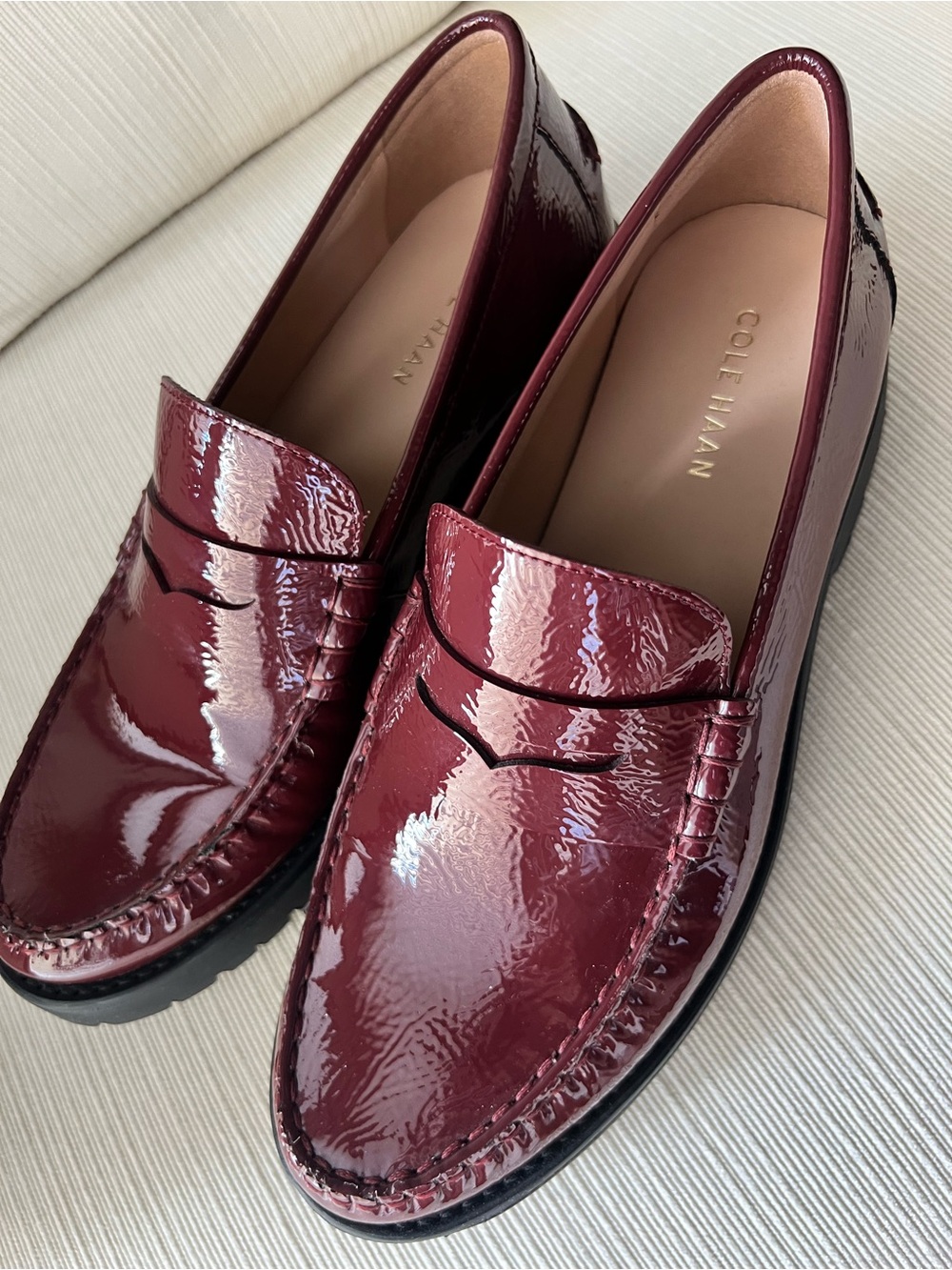 Cole Haan Women's/Burgundy Patent Leather Penny Loafers